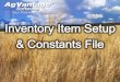 Inventory Item Setup  & Constants File