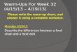 Warm-Ups For Week  32 (4/15/13 – 4/19/13)