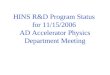 HINS R&D Program Status  for 11/15/2006  AD Accelerator Physics Department Meeting