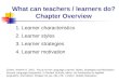 What can teachers / learners do? Chapter Overview