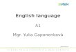 English language A1 Mgr.  Yulia Gaponenková
