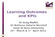 Learning Outcomes  and KPIs