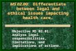 MS 02.00:   Differentiate between legal and ethical issues impacting health care