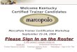 Welcome Kentucky  Certified Trainer Candidates