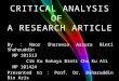 CRITICAL ANALYSIS OF  A RESEARCH ARTICLE
