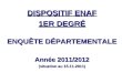 DISPOSITIF ENAF 1ER DEGRÉ ENQUÊTE DÉPARTEMENTALE Année 2011/2012 (situation au 15.11.2011)