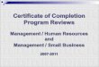Certificate of Completion  Program Reviews Management / Human Resources and