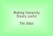 Making hierarchy  theory useful Tim Allen