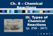 III. Types of Chemical Reactions (p. 256 - 267)