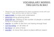 VOCABULARY WORDS- TWO DAYS IN MAY