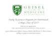Early Assurance Program for Dartmouth College Class of 2015