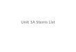 Unit 1A Stems List