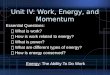 Unit IV: Work, Energy, and Momentum