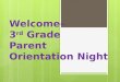 Welcome- 3 rd  Grade Parent  Orientation Night