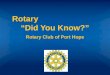 Rotary                           “Did You Know?” Rotary Club of Port Hope