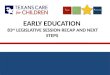 EARLY EDUCATION  83 rd  LEGISLATIVE SESSION RECAP AND NEXT STEPS