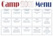 Dining Hall Menu for Camp 2011