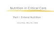 Nutrition in Critical Care Part I: Enteral Nutrition Chris Miller, MEd, RD, CNSD