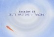 Session 15 IELTS WRITING : Tables. 2014LIU LINGLING2 Writing task five: tables Task description You will be given one table of figures. Your task is to
