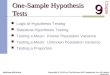 One-Sample Hypothesis Tests Chapter99 Logic of Hypothesis Testing Statistical Hypothesis Testing Testing a Mean: Known Population Variance Testing a Mean: