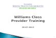 1 Williams Class Provider Training 05-07-2013. Presenters: Sue Kapas, Callie Lacy, Patricia Hill & Joanne Rosenberg Author: Patricia Hill Summary: This