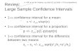 Review: Large Sample Confidence Intervals 1-  confidence interval for a mean: x +/- z  /2 s/sqrt(n) 1-  confidence interval for a proportion: p +/-