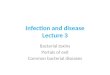 Infection and disease Lecture 3 Bacterial toxins Portals of exit Common bacterial diseases