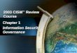 © 2003 ISACA Chapter 1 Information Security Governance 2003 CISM ™ Review Course