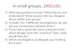 In small groups…DISCUSS: 1)What big questions remain? What did you not understand? What answers did you disagree about within your group? 2)Consider the
