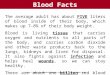 Blood Facts The average adult has about FIVE liters of blood inside of their body, which makes up 7-8% of their body weight. Blood is living tissue that