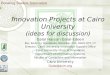 1 Innovation Projects at Cairo University (ideas for discussion) Galal Hassan Galal-Edeen BSc, BA(Arch), MSc(BSAD), MSc(AAS), PhD, MBCS CITP, CT Director,