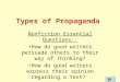 Types of Propaganda Nonfiction Essential Questions: How do good writers persuade others to their way of thinking? How do good writers express their opinion
