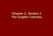Chapter 2, Section 2 The English Colonies. Main Idea The English established thirteen colonies along the East Coast of North America