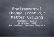 Environmental Change (cont’d); Matter Cycling ENST1001A, Week 6 14 October, 2011 New readings: Textbook Chapter 4