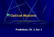 Optical Illusions Predictions, Ch. 1, Act. 1. What is an Optical Illusion? Any illusion that deceives the human visual system into perceiving something