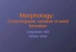 Morphology: Cross-linguistic variation in word formation Linguistics 400 Winter 2010