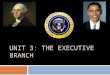 UNIT 3: THE EXECUTIVE BRANCH. CHOICE BOARD Learning Objective : Analyze the strengths / weaknesses of the American Presidency as set forth in Article