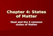 Chapter 4: States of Matter Heat and the 3 common states of Matter