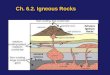 Ch. 6.2. Igneous Rocks. 1. Intrusive igneous rock: formed from the cooling and solidification of magma beneath Earth’s surface 2. Extrusive igneous rock: