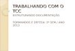 TRABALHANDO COM O TCC ESTRUTURANDO DOCUMENTAÇÃO. FORMANDOS E DEFESA: 2º SEM./ ANO 2013