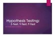 Hypothesis testing; z test, t-test. f-test