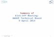 Summary of Kick-Off Meeting: AWAKE Technical Board 9 April 2014 E. Gschwendtner, 11 April 2014 1