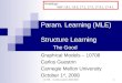 1 Param. Learning (MLE) Structure Learning The Good Graphical Models – 10708 Carlos Guestrin Carnegie Mellon University October 1 st, 2008 Readings: K&F: