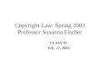 Copyright Law: Spring 2003 Professor Susanna Fischer CLASS 14 Feb. 27, 2003