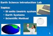 Earth Science Introduction Lab Topics: SI units (metric system) Earth Systems Scientific Method Earth Science Introduction Lab Topics: SI units (metric