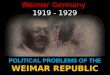 POLITICAL PROBLEMS OF THE WEIMAR REPUBLIC