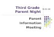 Third Grade Parent Night Parent Information Meeting 9-21-10