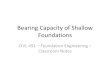 Bearing Capacity of Shallow Foundations - 3B - Bearing...General Bearing Capacity Equation â€¢ The general bearing capacity equation is suggested by Meyerhof (1963) for modifying