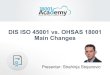 DIS ISO 45001 vs. OHSAS 18001 Main Changes - … · DIS ISO 45001 vs. OHSAS 18001 Main Changes ©2018 18001Academy GoToWebinar ... ISO 45001 4 Context of the organization 5 Leadership