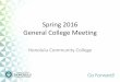 Spring 2016 General College Meeting - University of Hawaii Wong Upcoming Events Math Co-Requisite Workshop TODAY –2:30pm in 2-201 Dr. Rob Jeffs, Ivy Tech Community Colleges Munice